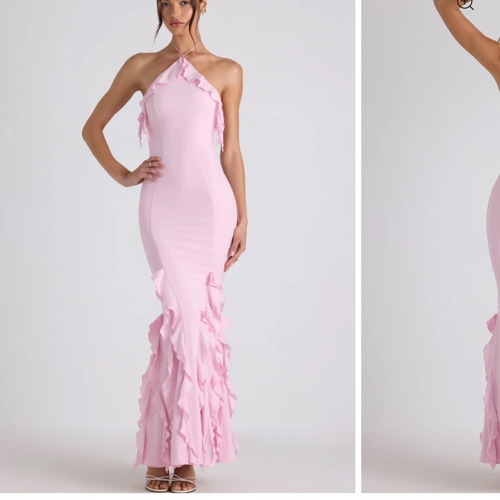 Oh Polly Ruffle trim halter neck maxi dress